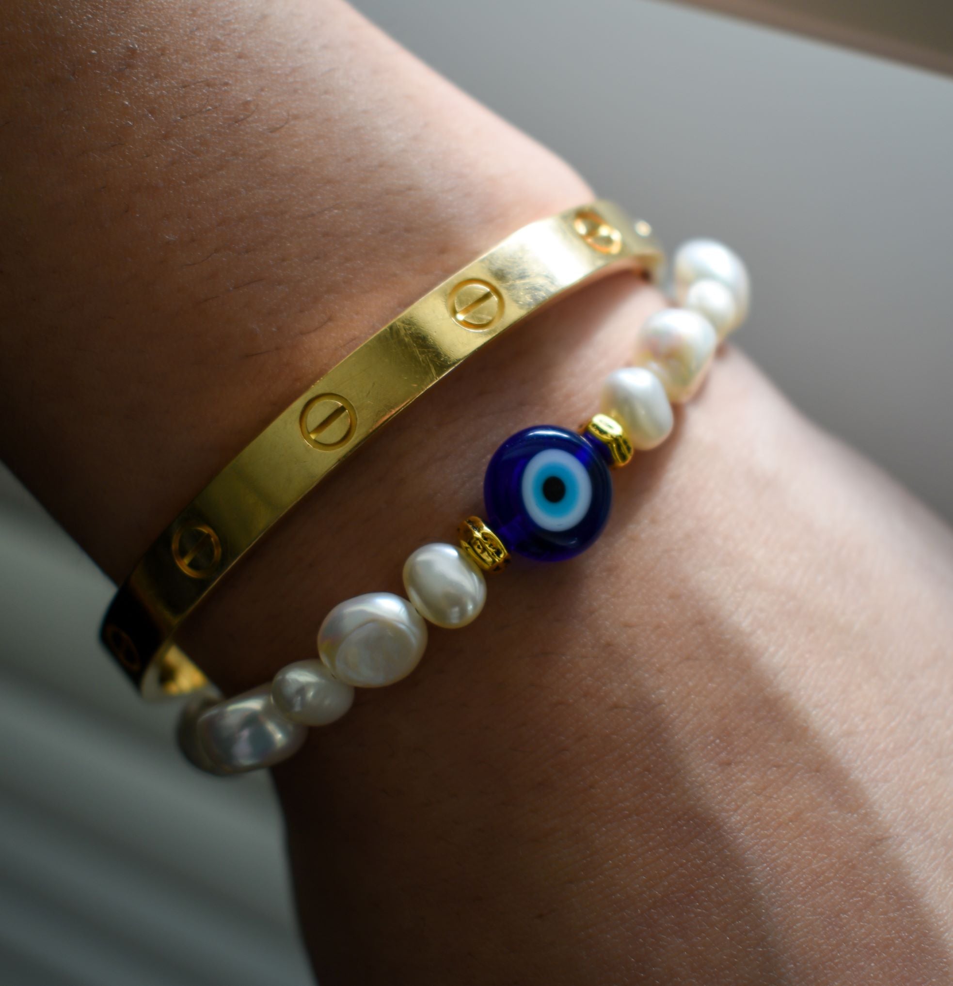Evil Eye Pearl Bracelet